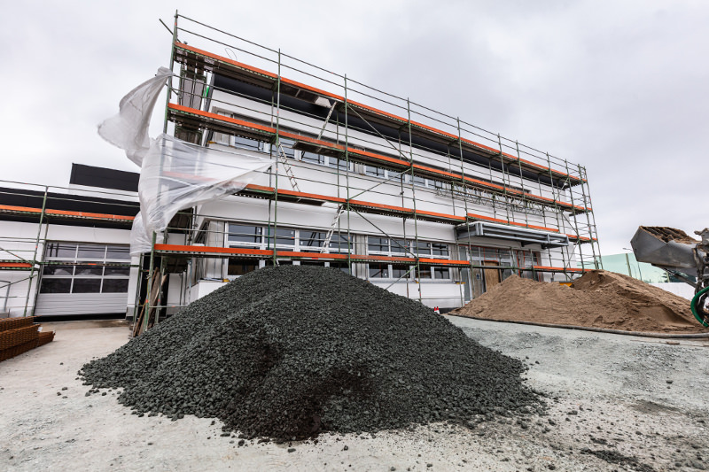 Warehouse and office building construction site. Industrial